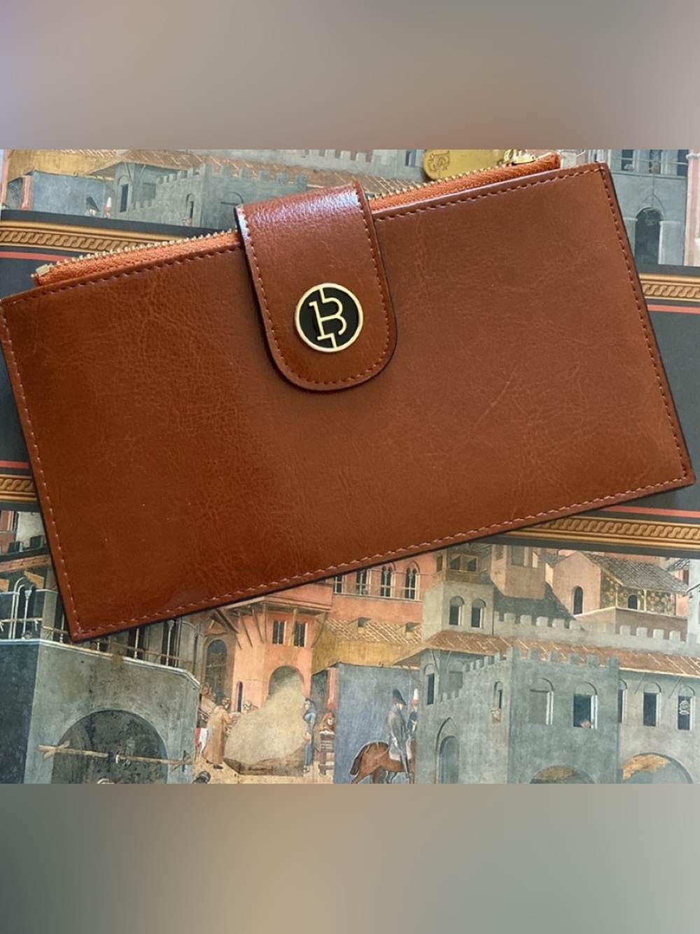 NWOTS BOSTANTEN CARMEL LEATHER RFID PASSPORT WALLET